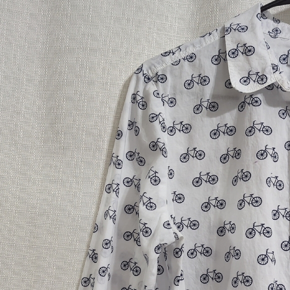 Liz Claiborne Women's Button Down Shirt White Blue Bycicle Cotton Large Casual - Picture 4 of 11
